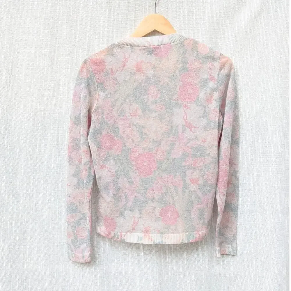 Zara 188/019/330 Floral Cardigan Womens S Gray Long Sleeve Button Crewneck NWOT